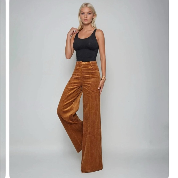 Unique Vintage Rich Brown Wide Leg Corduroy Pants - Picture 3 of 7